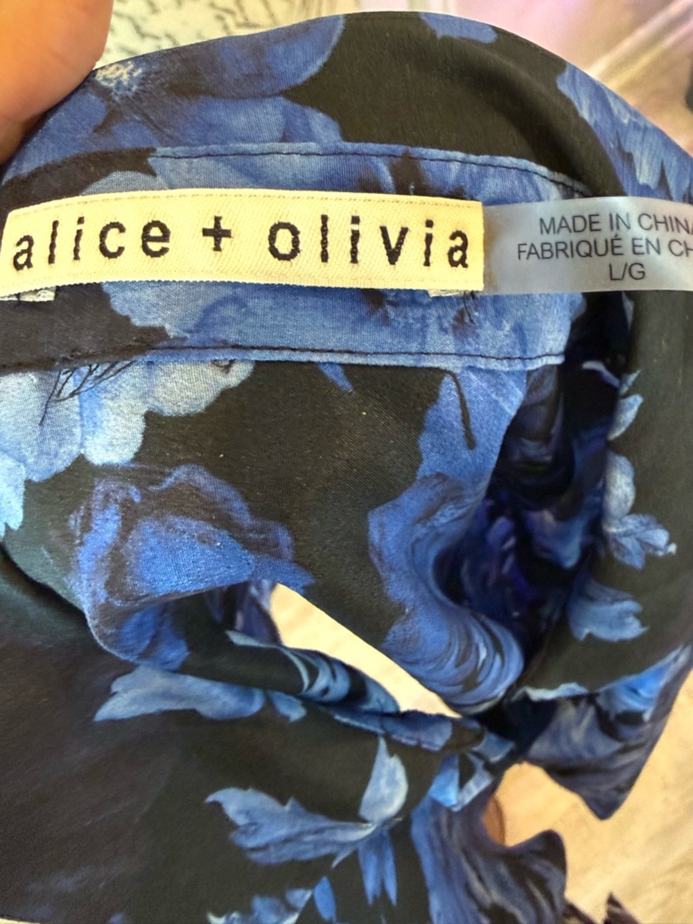 Alice + Olivia Black Blouse with Blue Floral Print - Picture 3 of 3
